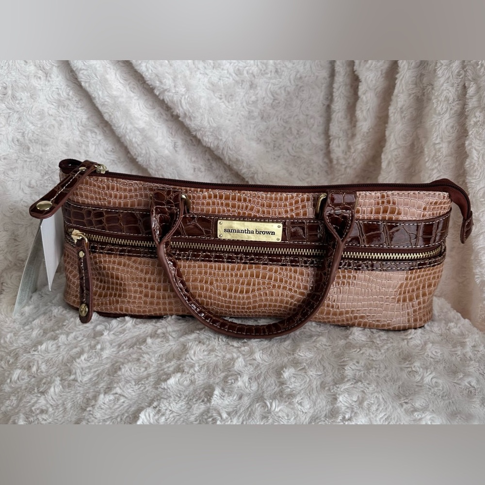 Samantha Brown Insulated Wine Tote Faux Croc Zip Closure NWT